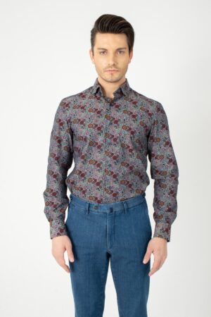 Red Floral Cotton Shirt