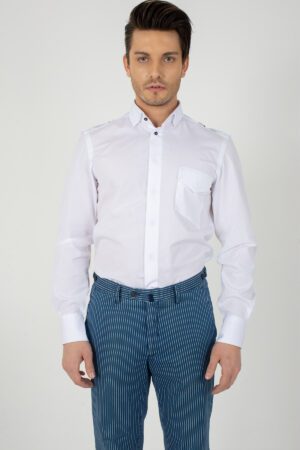SANT'ANTIOCO White Shirt with Oblique Front Pocket