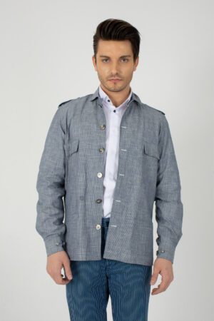 Chios Jacket Japanese Cotton/Striped Vintage Blue